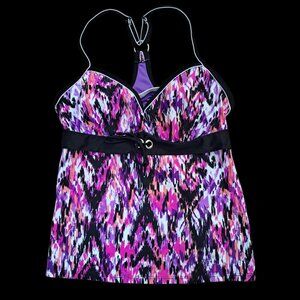 Beach Native Women's Purple Multi Tankini Beach Vacation Top Sz 34 B/C